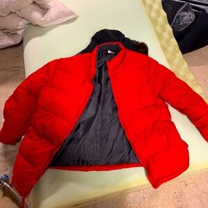 Red, old navy jacket, size l but fits like AN XL. only worn a few times.